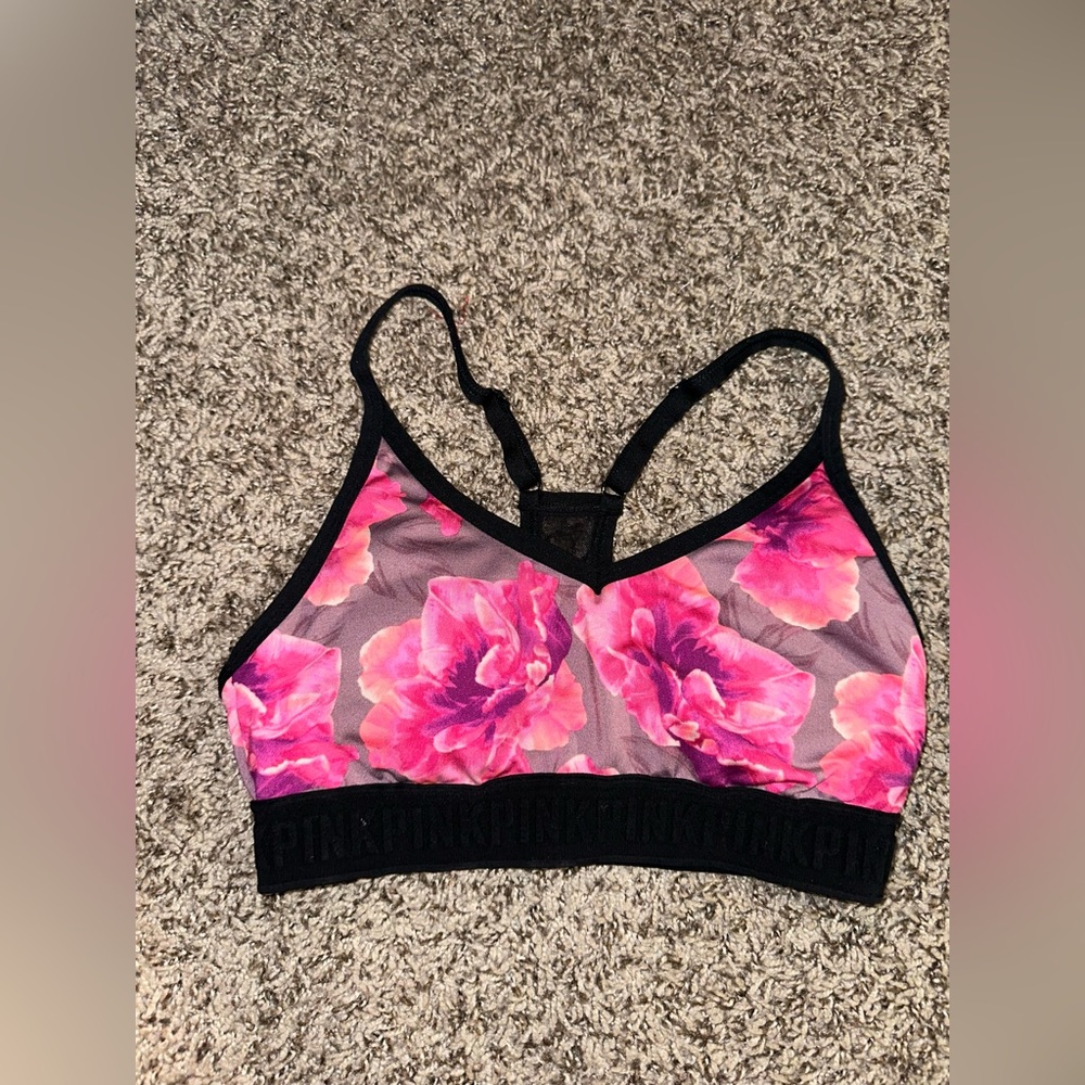 PINK floral sports bra